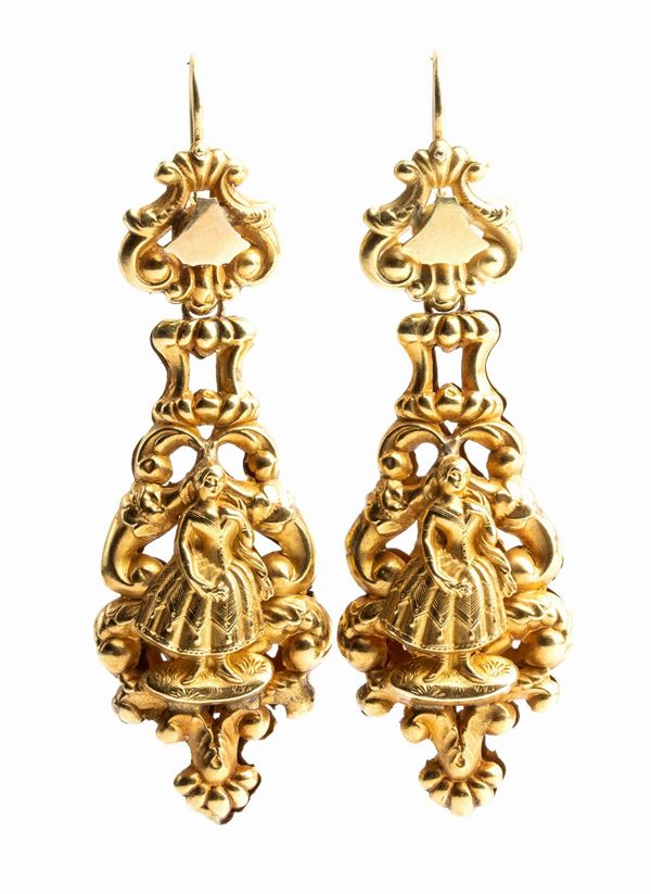 Bourbon gold drop earrings - mid-19th century