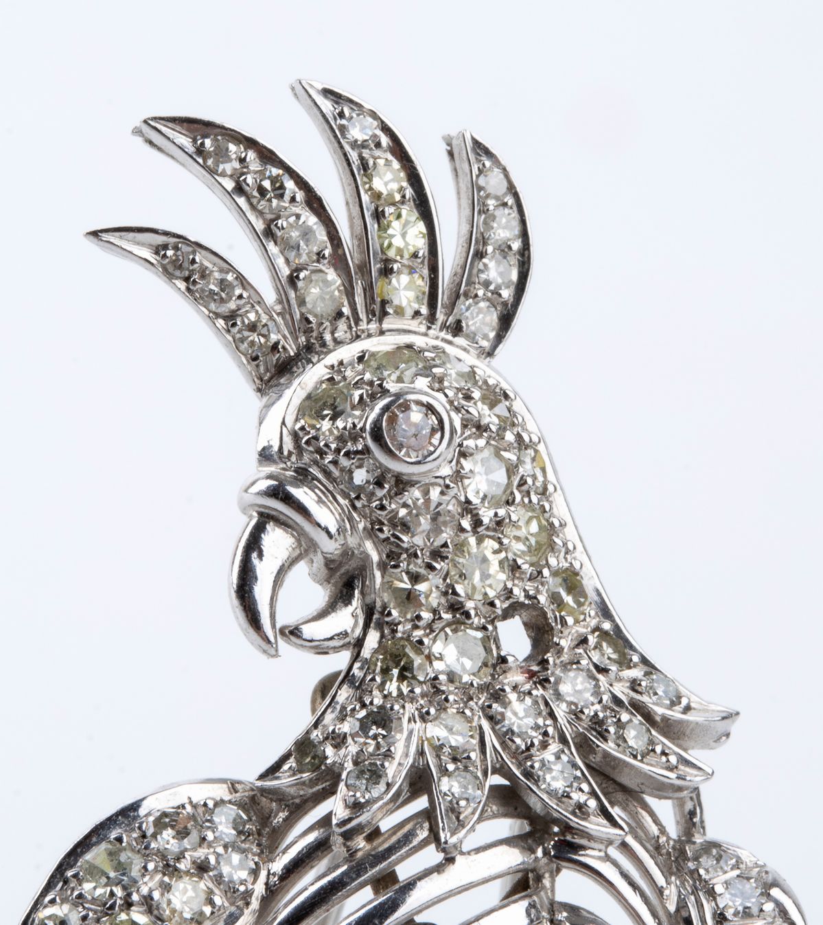 Spilla in Oro Bianco e Diamanti Raffigurante un Galletto