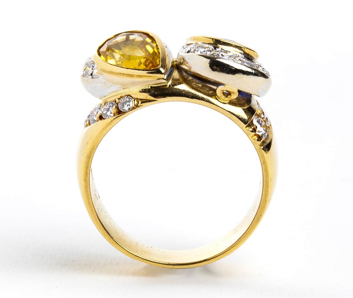 Anello contrariè con gocce di zaffiro e diamanti