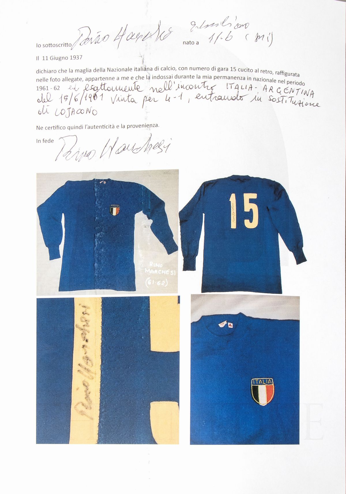 Calcio, Italia , Marchesi Rino, Maglia 1961