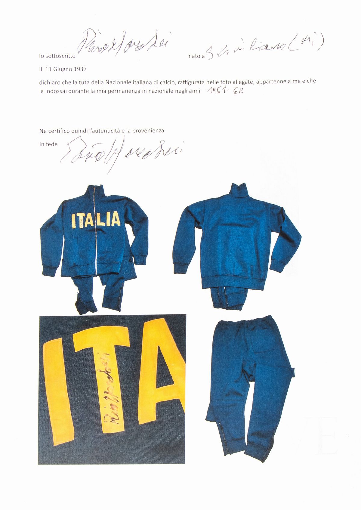 Calcio, Italia, Tuta Azzurra Anni '60, Rino Marchesi