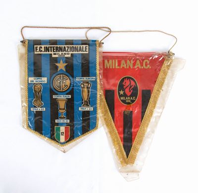 Calcio, Italia, Due Gagliardetti Inter e Milan