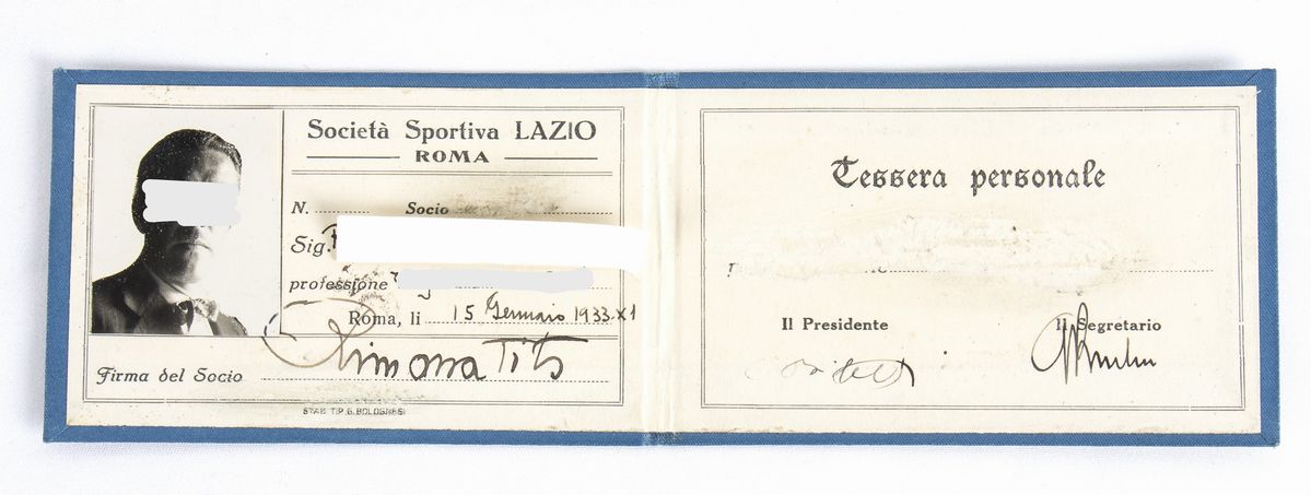 Calcio, Italia, Tessera Società Sportiva Lazio 1933
