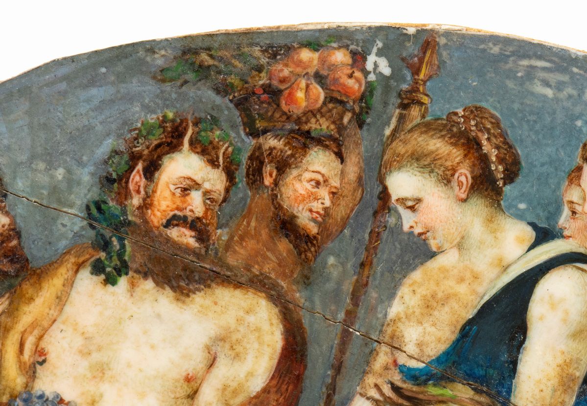 Placchetta in Avorio Dipinto Raffigurante Diana con Ninfe e Satiri