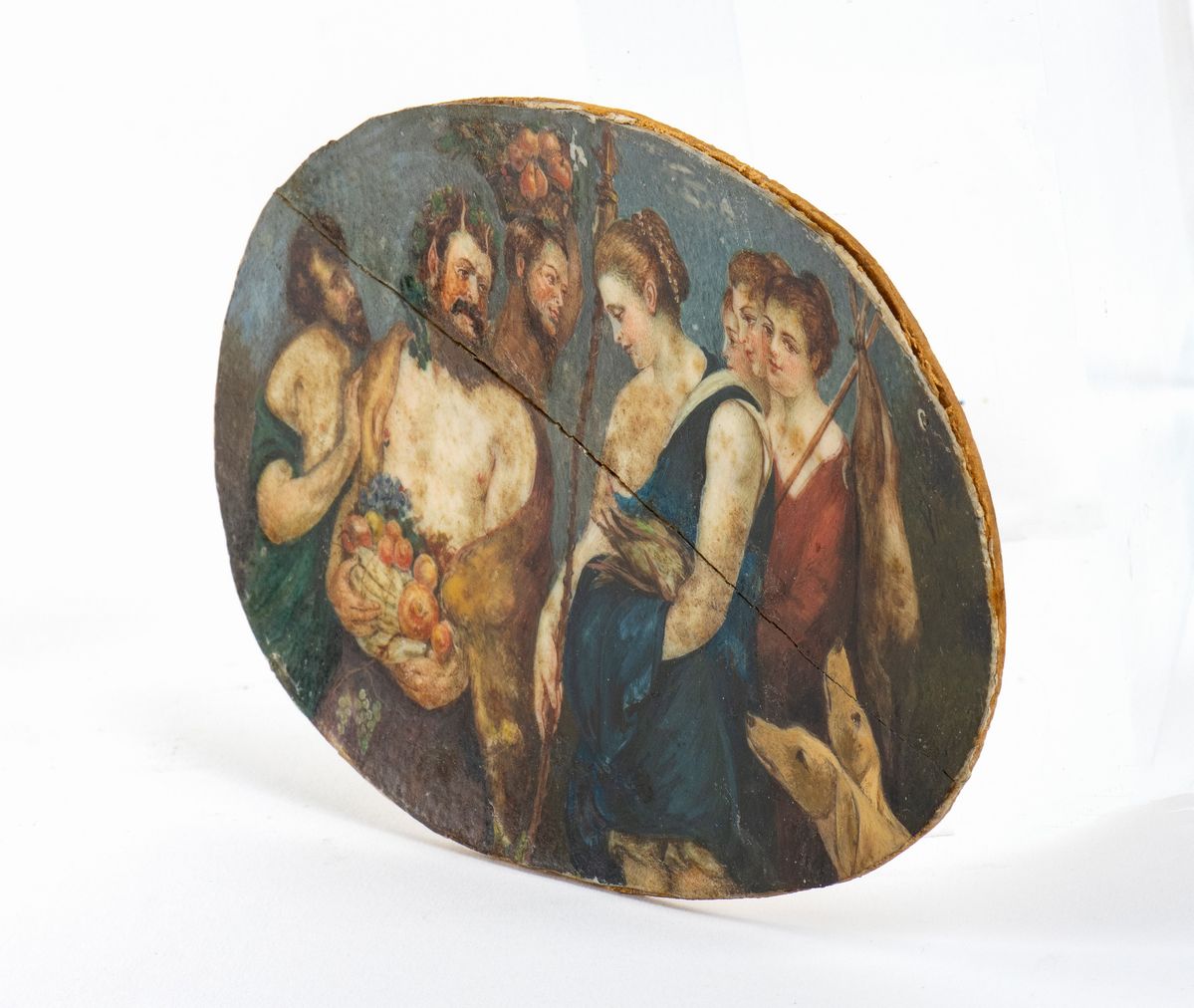 Placchetta in Avorio Dipinto Raffigurante Diana con Ninfe e Satiri
