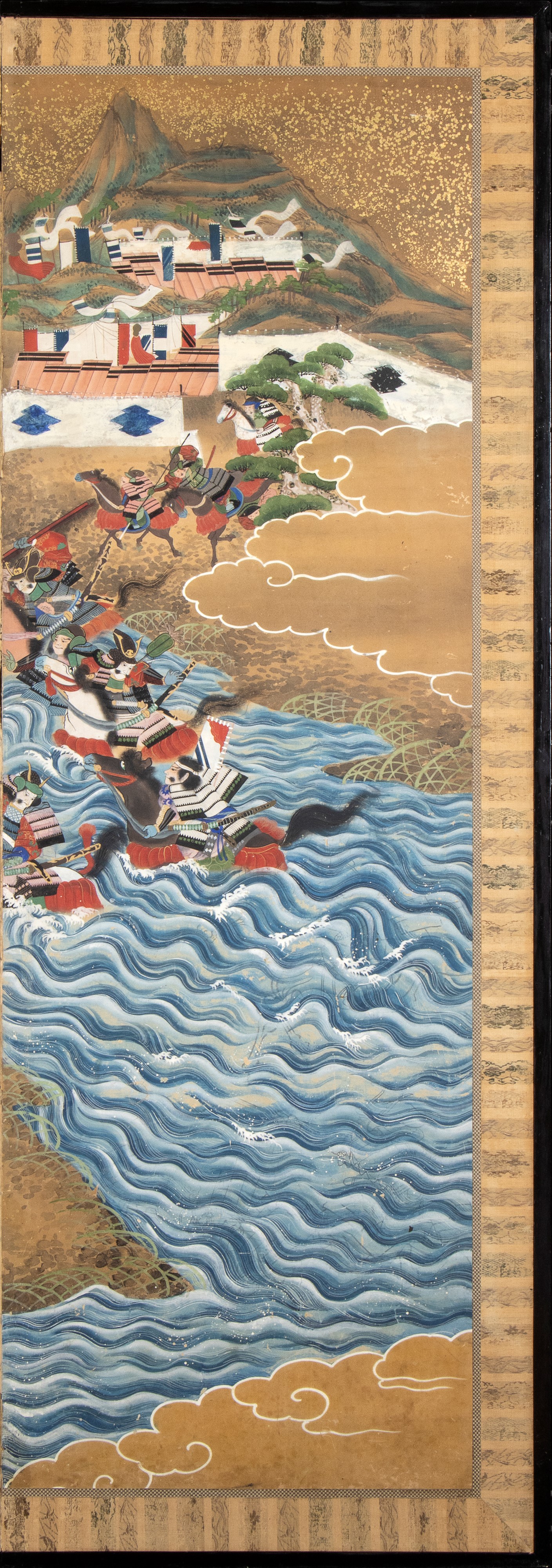 PARAVENTO A SEI ANTE DIPINTO A INCHIOSTRO, COLORI E ORO SU CARTA