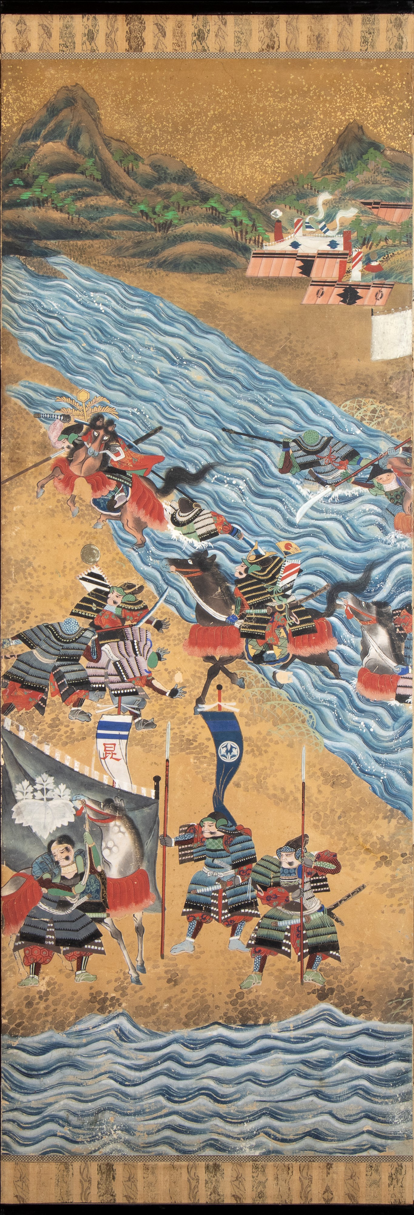 PARAVENTO A SEI ANTE DIPINTO A INCHIOSTRO, COLORI E ORO SU CARTA