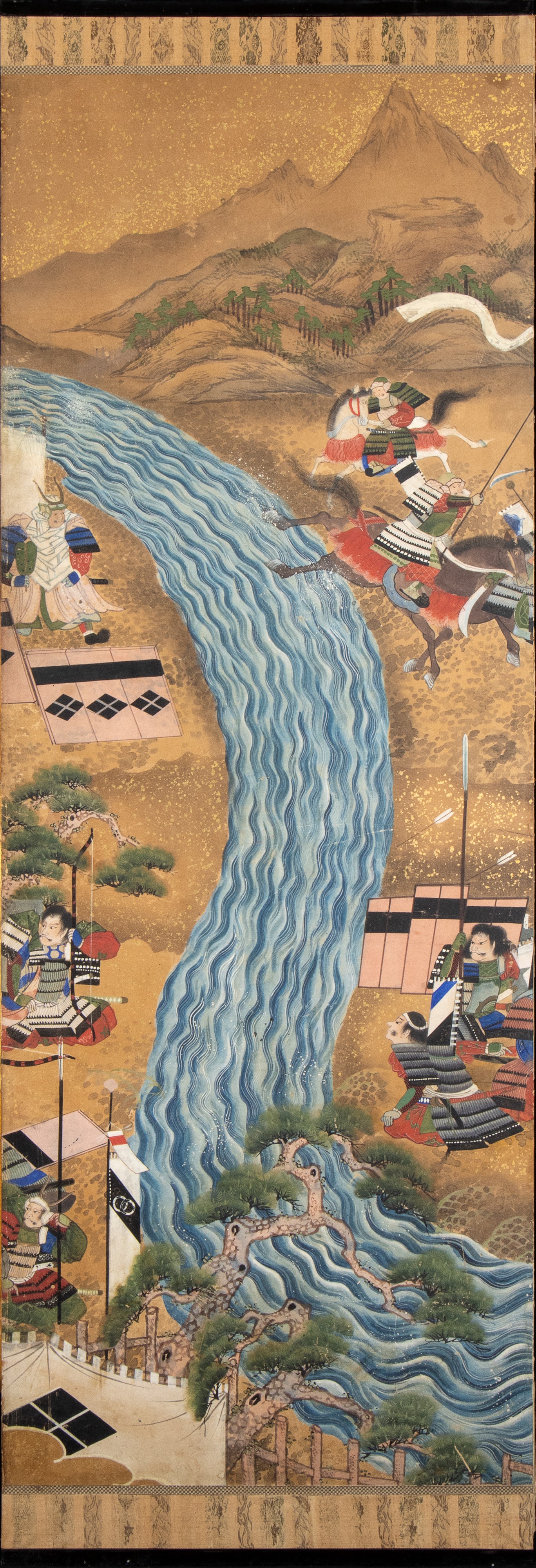 PARAVENTO A SEI ANTE DIPINTO A INCHIOSTRO, COLORI E ORO SU CARTA