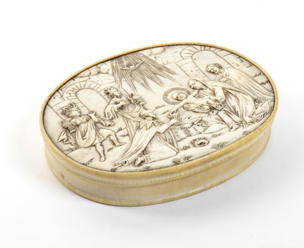 Carved ivory box depicting The Adoration of the Magi
