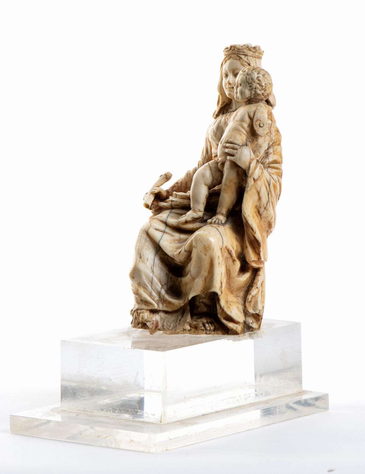 Scultura in Avorio Raffigurante Madonna con Bambino