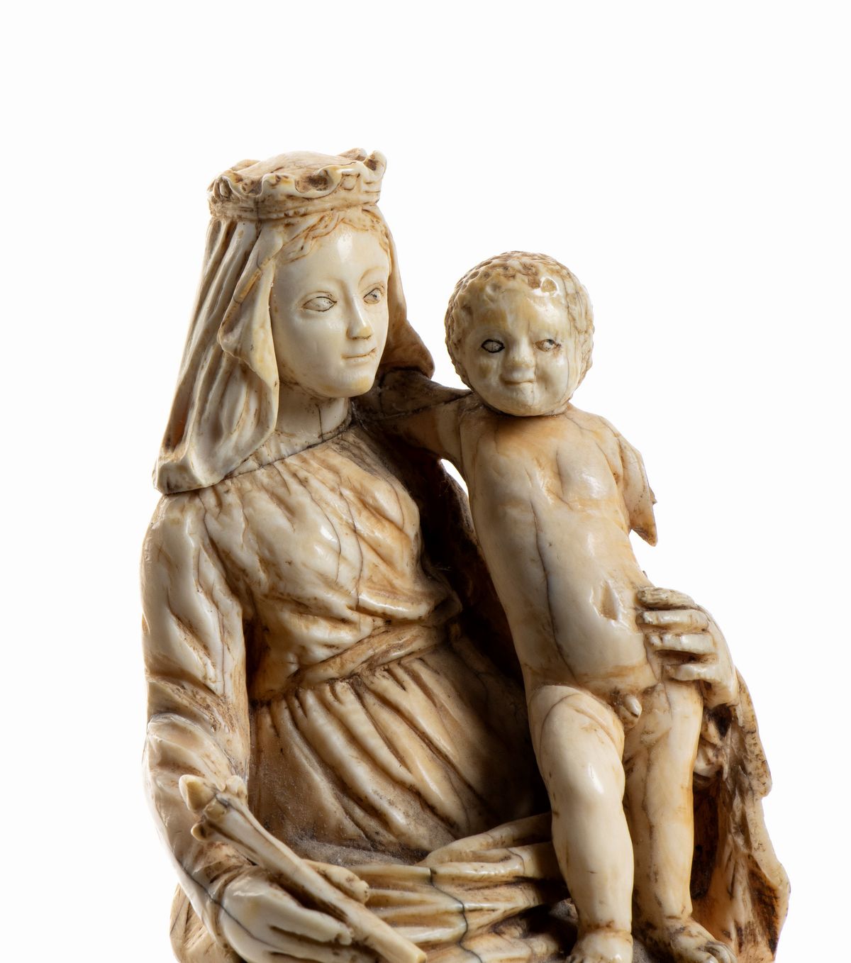 Scultura in Avorio Raffigurante Madonna con Bambino