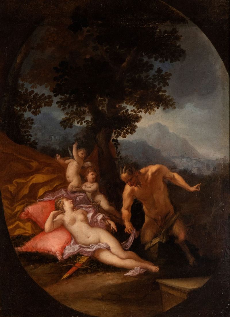 Artista Attivo a Roma, Seconda Metà del XVII Secolo - Venere Dormiente Insidiata da un Satiro