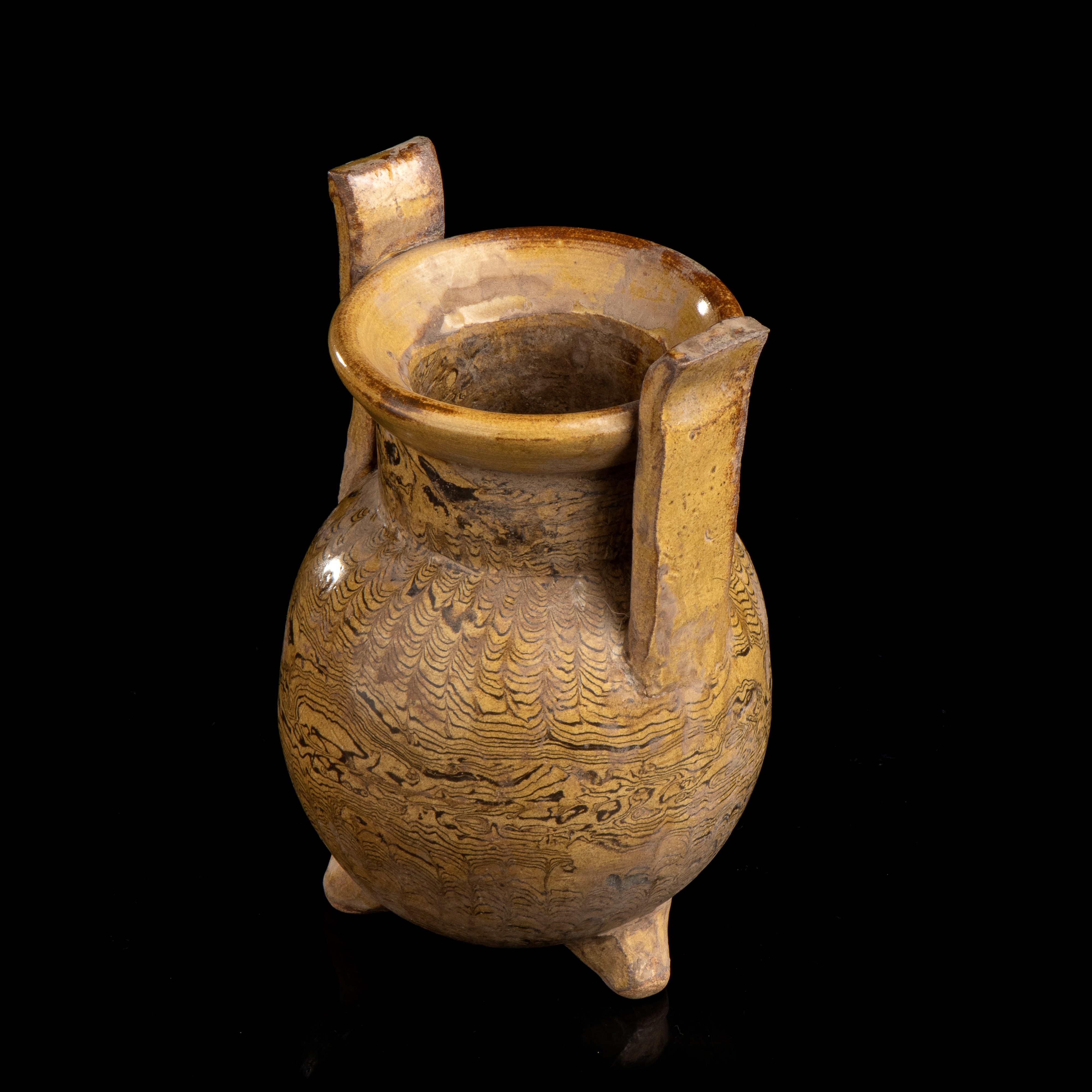 Vasetto Tripode in Ceramica con Invetriatura Marmorizzata
