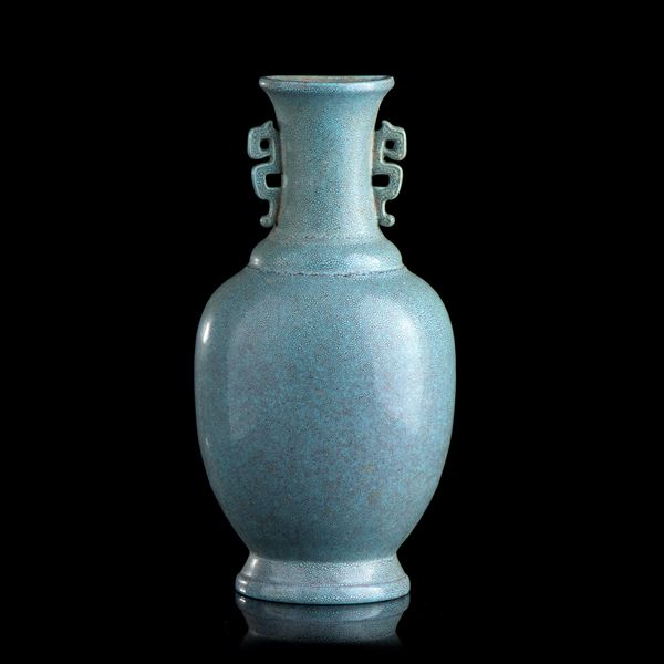 A 'ROBIN'S EGG' GLAZED PORCELAIN WALL VASE