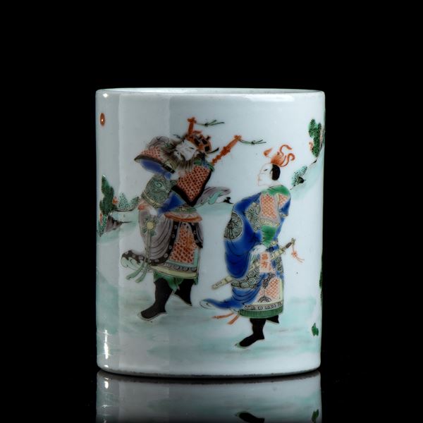 A 'FAMILLE VERTE' PORCELAIN BRUSH HOLDER, BITONG 