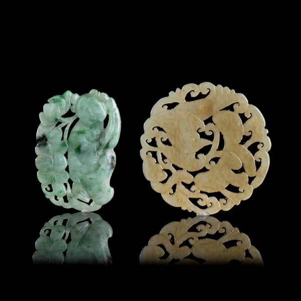 TWO SMALL JADE AND JADEITE PLAQUES