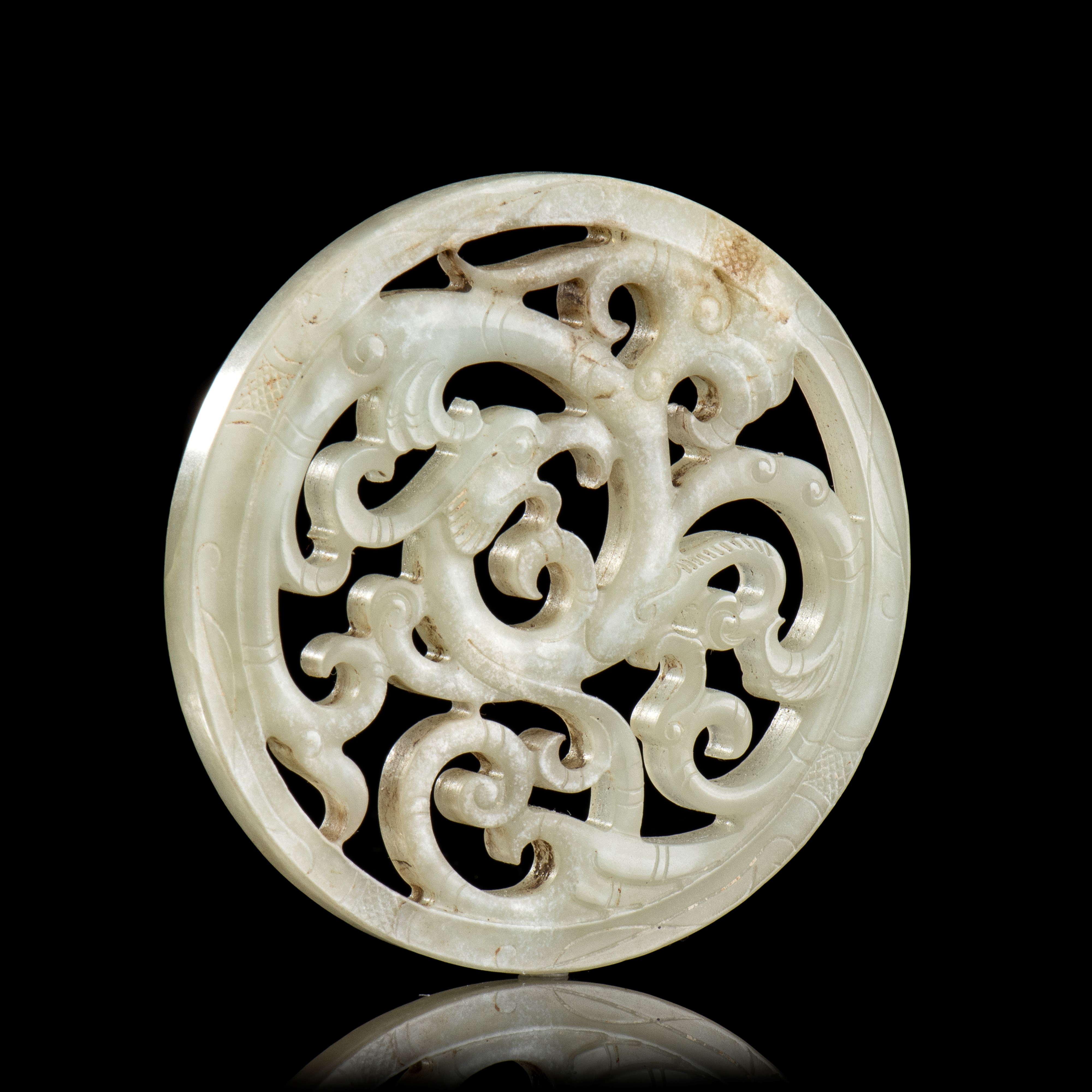 PLACCA CIRCOLARE IN GIADA VERDE CHIARO CON DRAGO