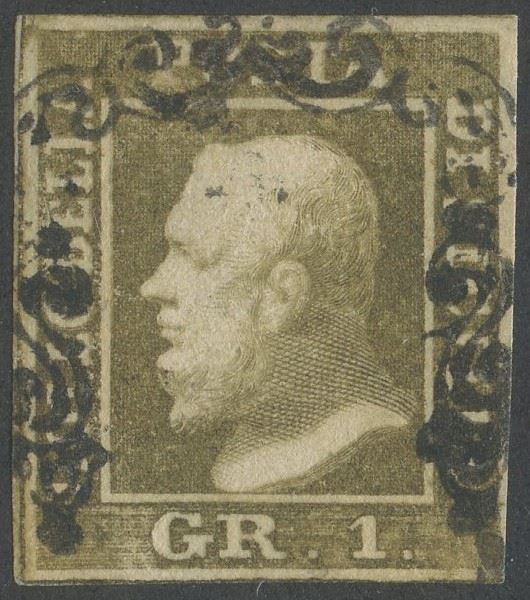 Alberto Diena, Sicilia (1 gr. oliva) su carta di Napoli, n. 4d
