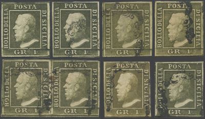 Alberto Diena, Sicilia, insieme di 8 valori (1 gr., II e III tavola), firmati