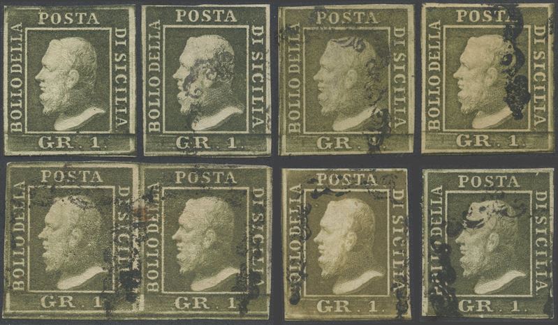 Alberto Diena, Sicilia, insieme di 8 valori (1 gr., II e III tavola), firmati