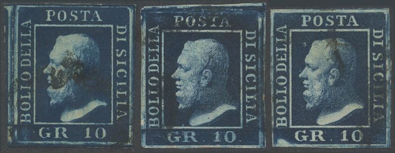 Alberto Diena, Sicilia — 10 gr, tre esemplari firmati (1859)