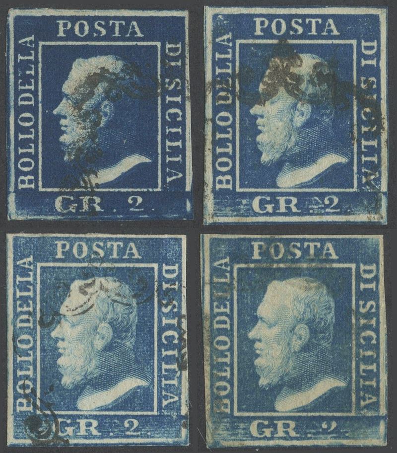 A. Diena, Sicilia — insieme di 4 valori da 2 gr., 1859