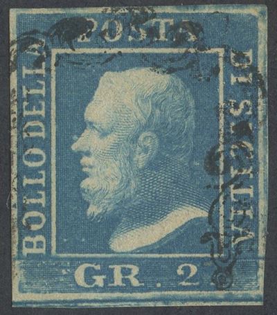 Alberto Diena, Sicilia 2 gr. cobalto (I tav. n. 6b), 1859