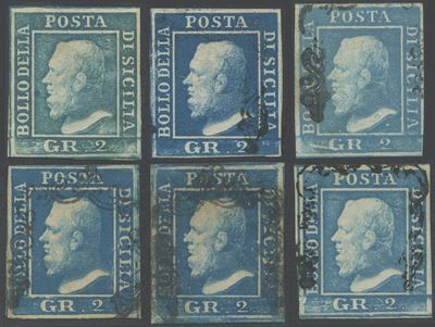 Alberto Diena, Sicilia (insieme di 6 valori, 2 gr., francobolli del 1859)