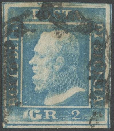 Sicilia, 2gr I tav. azzurro chiaro n. 6g, 1859, RITOCCHI