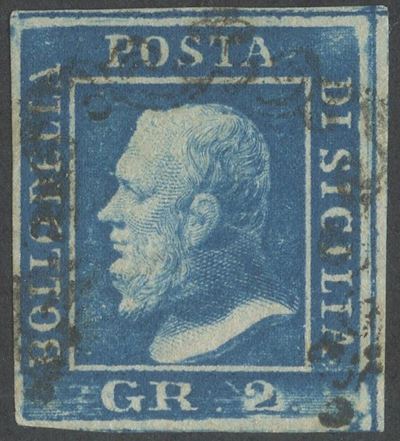 Francobollo, Sicilia (1859), varietà su carta azzurro vivo