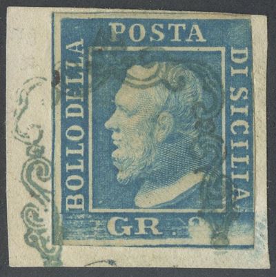 Sicilia, annullo a 'ferro di cavallo' in azzurro, 1859 - 2gr.