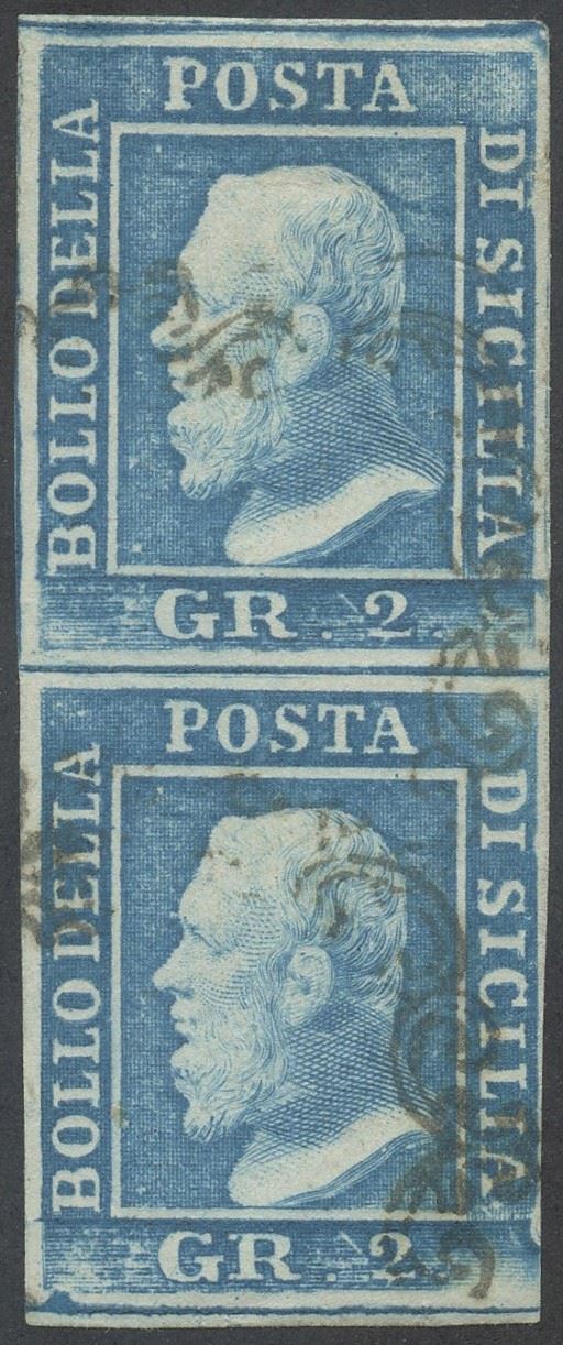 Alberto Diena, Sicilia (francobollo azzurro, 2 gr., tavola n. 6, coppia verticale)