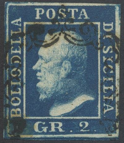 Sicilia, 2 grammi azzurro scurissimo n.8a (1859)