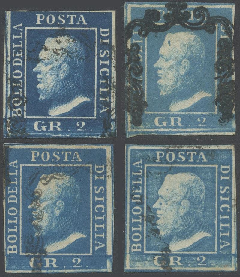 Francobolli di Sicilia, insieme di 4 valori da 2 gr (III tavola) — 1859
