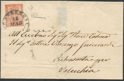 Vaccari Enrico Diena (attrib.), Ducato di Parma, lettera affrancata con francobollo 15 cent. verm...