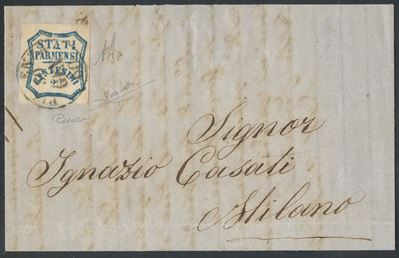 Alberto Diena, Raybaudi, Parma – Gov. Provvisorio, lettera da Piacenza a Milano con affrancatura ...