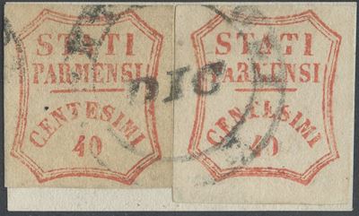 Emilio Diena, Certificato su 1859, 40 centesimi vermiglio (Parma) n. 17, usati
