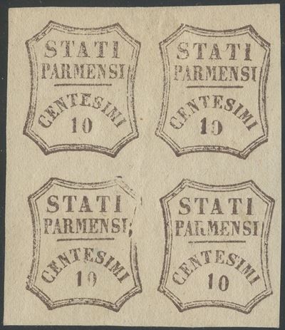 Parma, Governo Provvisorio, 10 cent. bruno n.14, quartina nuova