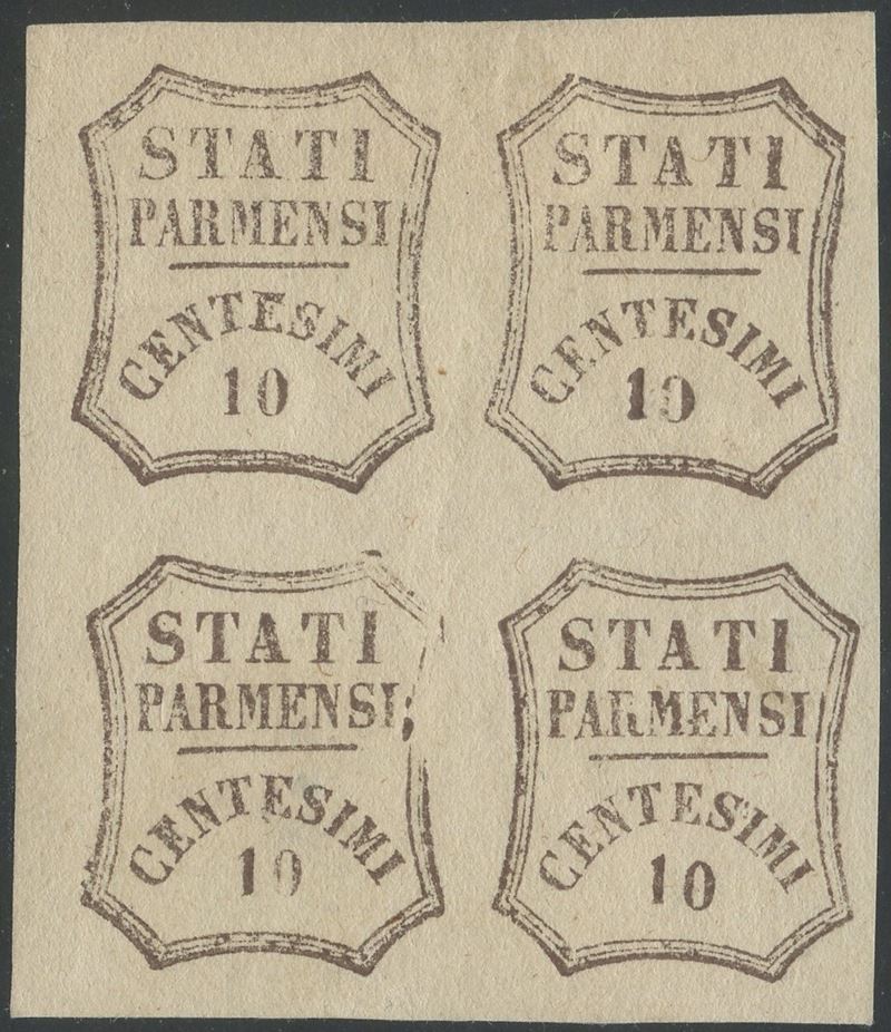 Parma, Governo Provvisorio, 10 cent. bruno n.14, quartina nuova