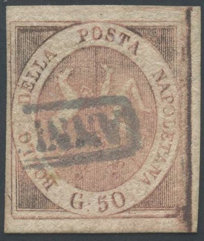 Regno di Napoli, 50 grana rosa brunastro n. 14 (1858)
