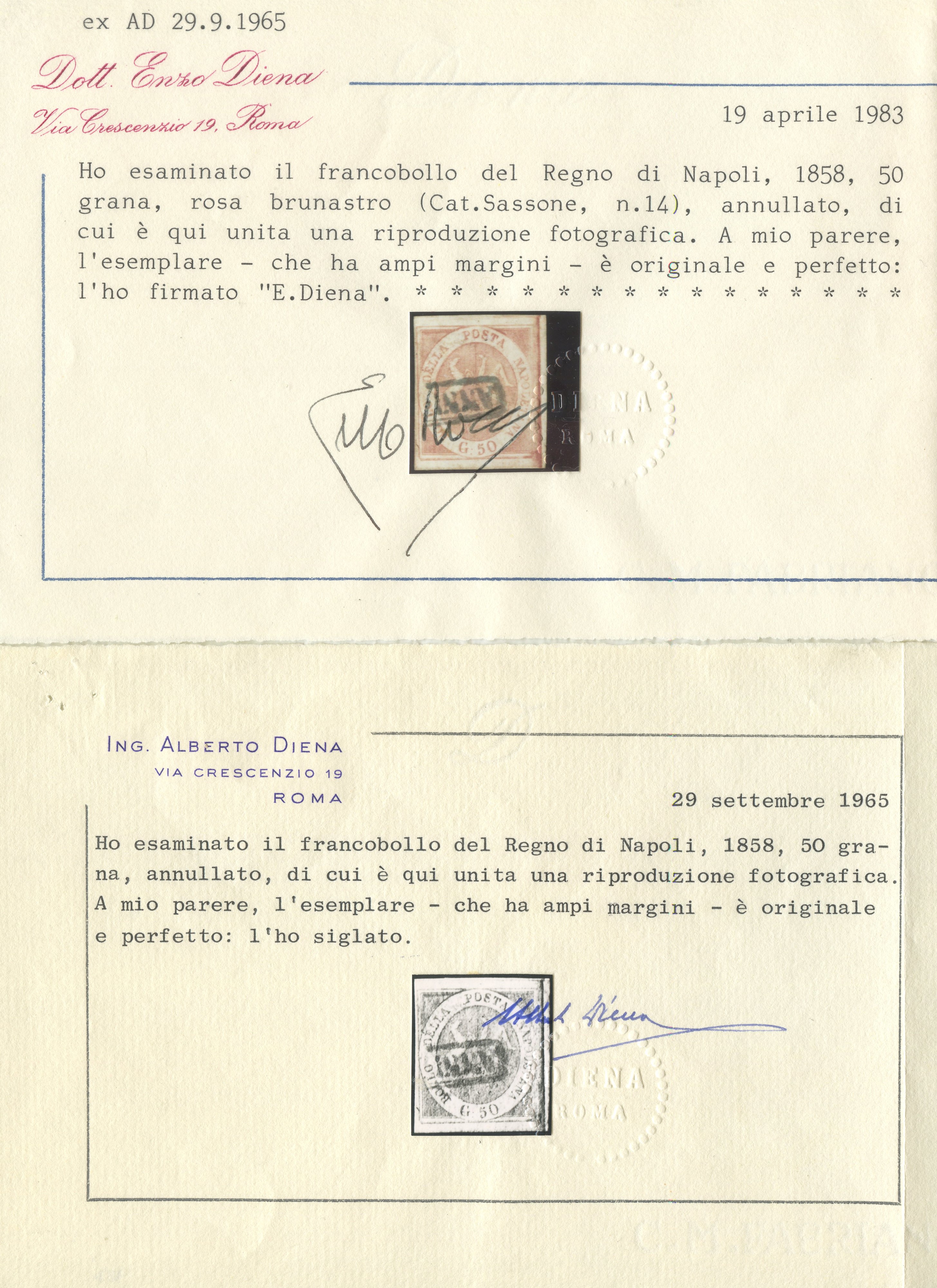 Regno di Napoli, 50 grana rosa brunastro n. 14 (1858)