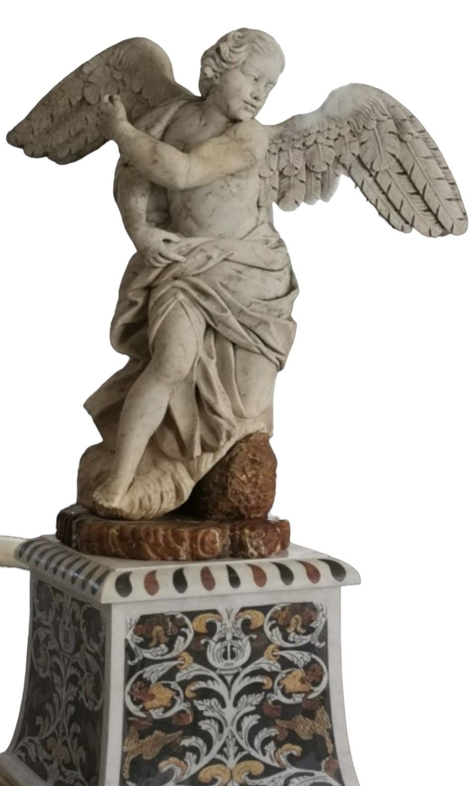 Rara Coppia di Putti Alati in Marmo