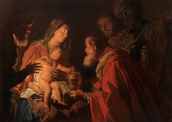 Matthias Stom (Stomer) : Adoration of the Magi  - Oil on canvas - Auction Paintings, Drawings and Sculptures from 14th to 19th Century - Bertolami Fine Art - Casa d'Aste