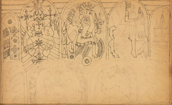 FORTUNATO DEPERO - Bozzetto per decorazione murale