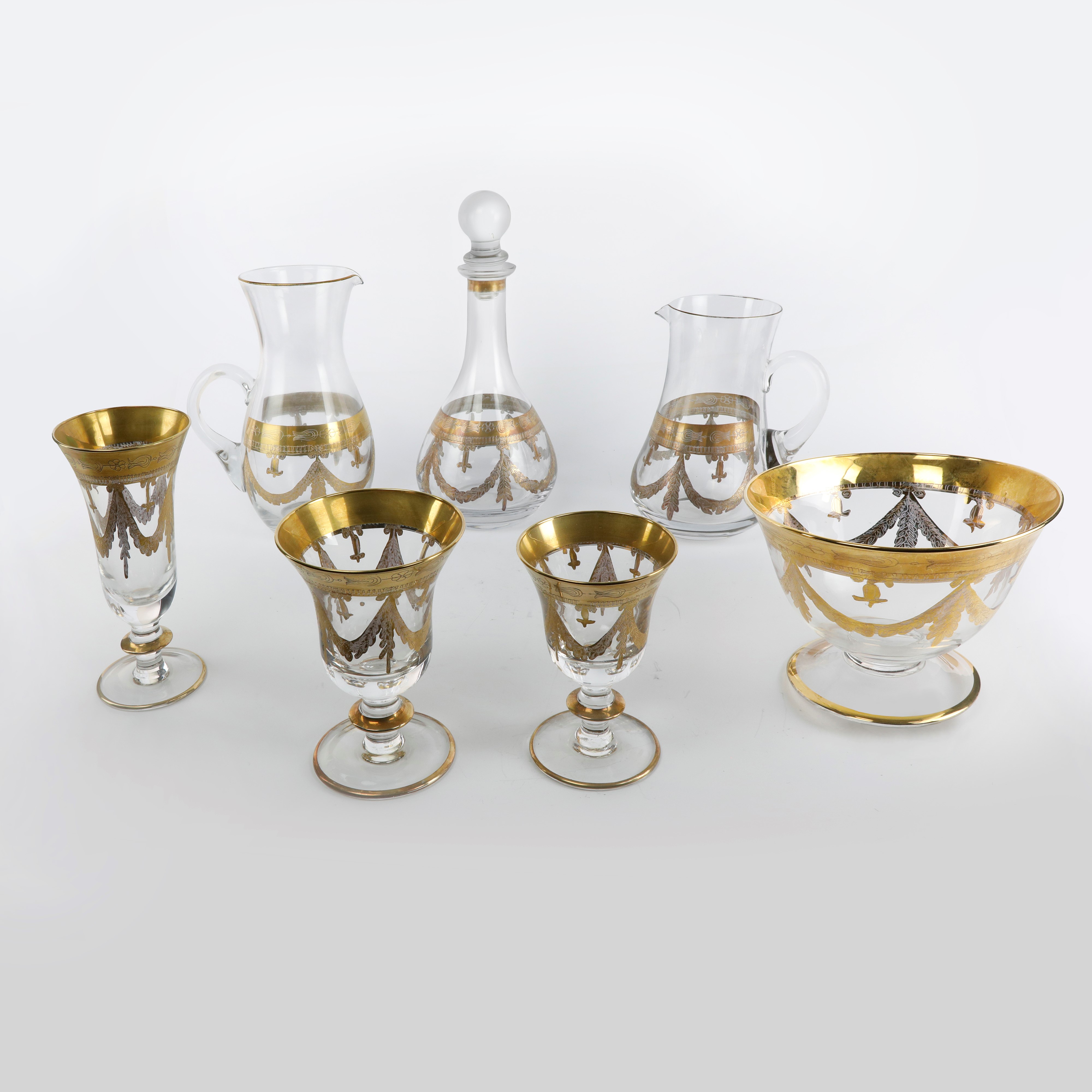 Servizio di bicchieri in cristallo con decoro oro zecchino