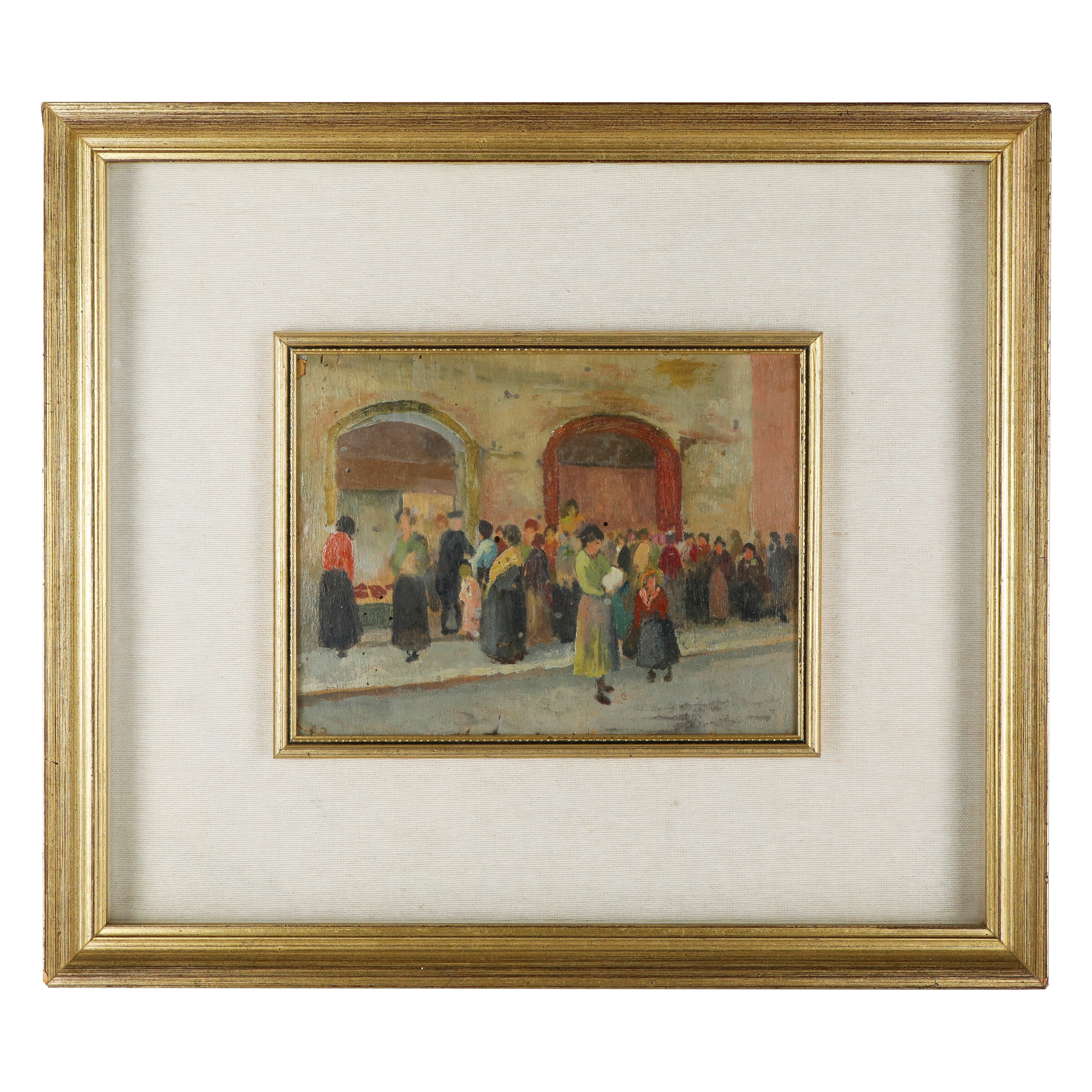 Popolane al mercato, coppia dipinti ad olio su tavola