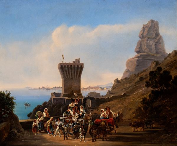 THEODOR EMIL RICHTER - Terracina view with pilgrims