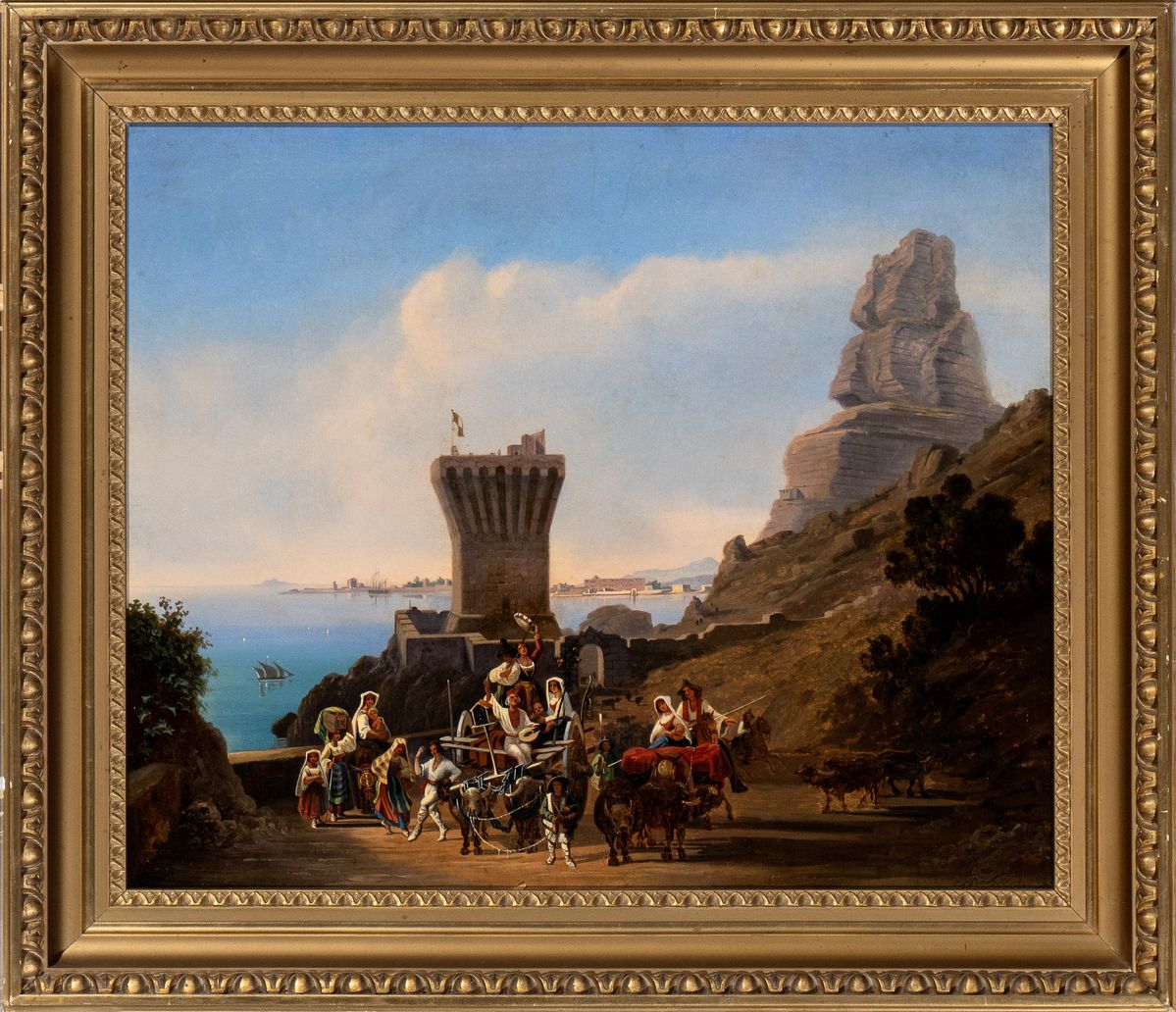 Theodor Emil Richter - Veduta di Terracina con Pellegrini