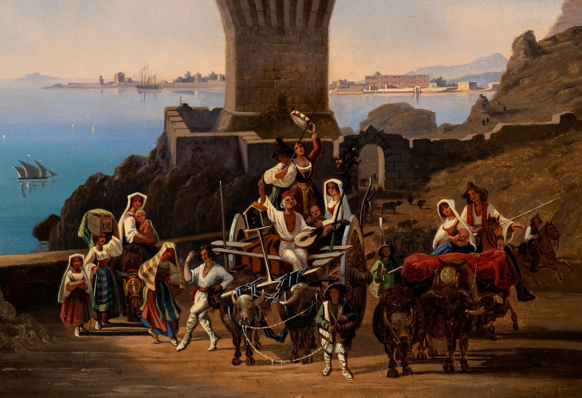 Theodor Emil Richter - Veduta di Terracina con Pellegrini