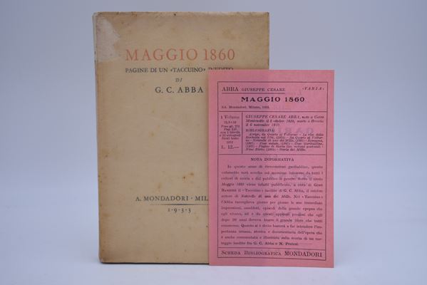 ABBA, Giuseppe Cesare. MAGGIO 1860. PAGINE DI UN TACCUINO INEDITO. 1933.